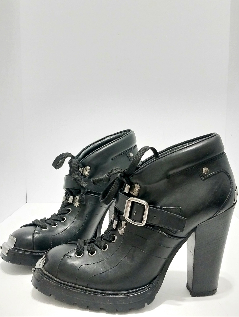 Miu Miu Leather Lace-Up Ankle Boots, Size 40